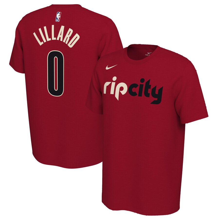 Men 2020 NBA Nike Damian Lillard Portland Trail Blazers Red 201920 Earned Edition Name Number TShirt
